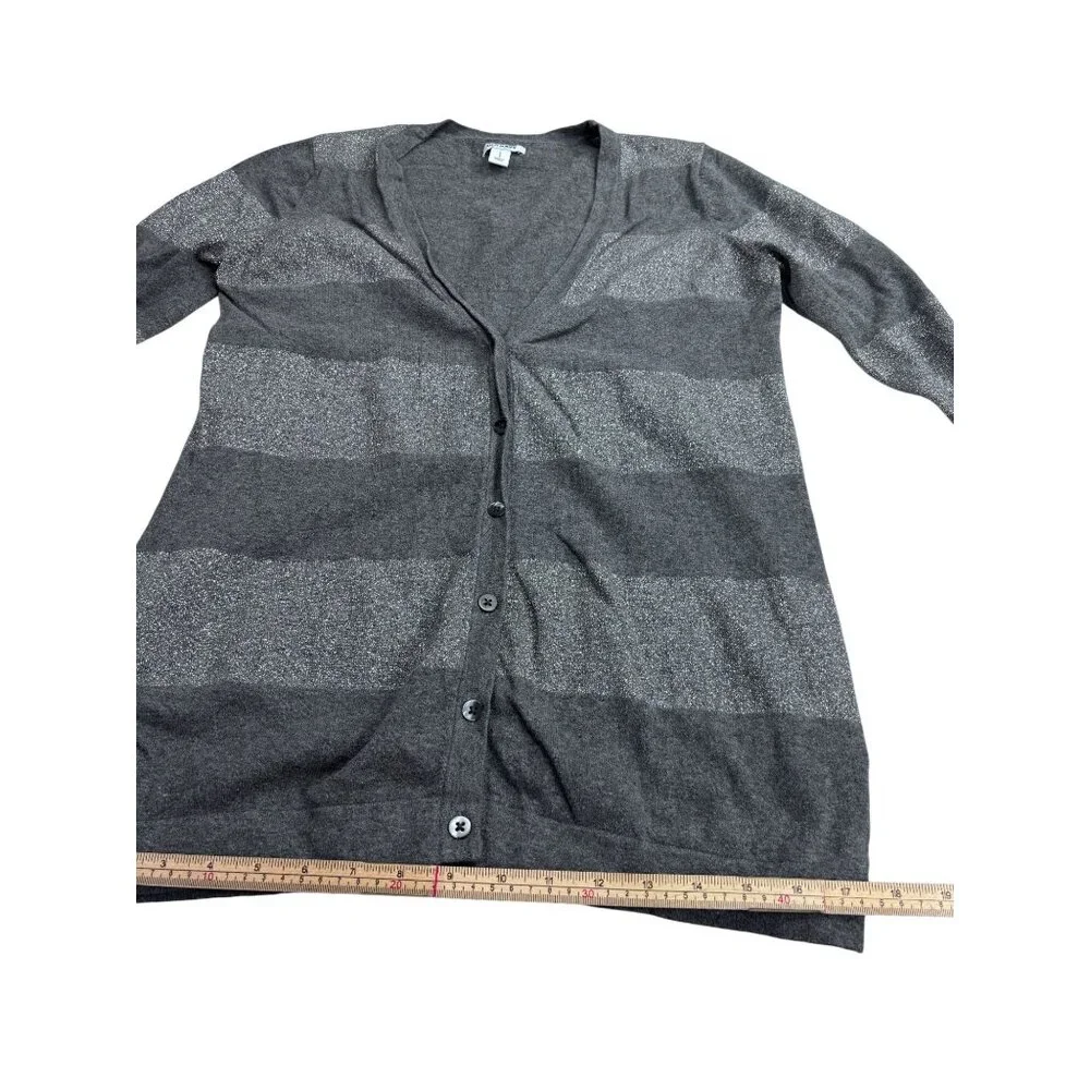 Old Navy Womens Gray Striped Button-Up Cardigan Sweater L - Picture 10 of 10